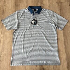 Dunning Golf Coolmax Performance Mens Sz XXL blue Gray Striped Polo Golf Shirt